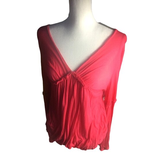 Boston Proper Plunging Neckline Red Top* Long Sleeve Blouse*Stretchy*EUC *Large - Picture 1 of 6